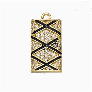 Copper Rectangle Pendant Pave Zirconia Black Enamel Gold Plated, approx 10-17mm