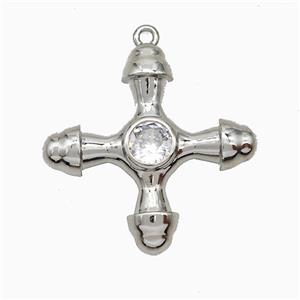 Copper Cross Pendant Pave Zirconia Platinum Plated, approx 30mm