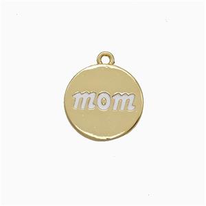 Copper Mom Pendant Circle White Enamel Gold Plated, approx 13mm
