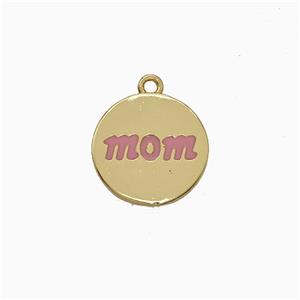 Copper Mom Pendant Circle Pink Enamel Gold Plated, approx 13mm