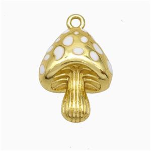 Copper Mushroom Pendant White Enamel Gold Plated, approx 16-21mm