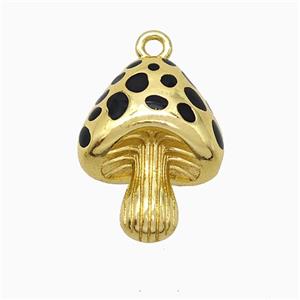 Copper Mushroom Pendant Black Enamel Gold Plated, approx 16-21mm