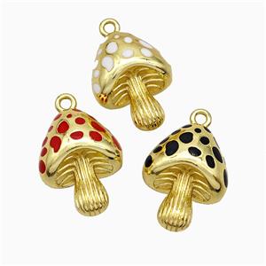 Copper Mushroom Pendant Enamel Gold Plated Mixed, approx 16-21mm