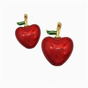 Red Acrylic Apple Pendant Copper Gold Plated, approx 12mm