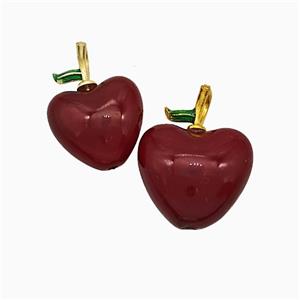 DarkRed Acrylic Apple Pendant Copper Gold Plated, approx 12mm