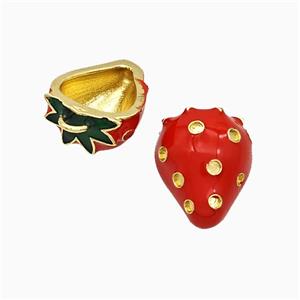 Copper Strawberry Pendant Red Enamel Gold Plated, approx 14-17mm