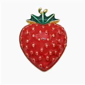 Copper Strawberry Pendant Red Enamel Gold Plated, approx 18-22mm
