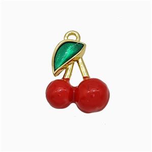 Copper Cherry Pendant Red Enamel Gold Plated, approx 13-15mm