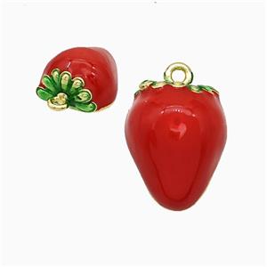 Copper Strawberry Pendant Red Enamel Gold Plated, approx 16-20mm