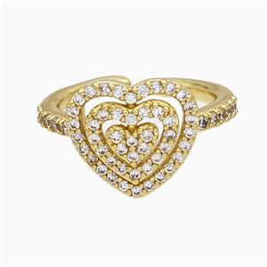 Copper Heart Rings Pave Zirconia Gold Plated, approx 13mm, 18mm dia