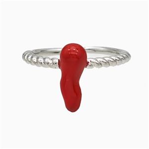 Copper Chili Rings Red Enamel Platinum Plated, approx 4-13mm, 18mm dia
