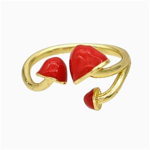 Copper Mushroom Rings Red Enamel Gold Plated, approx 4-8mm, 18mm dia