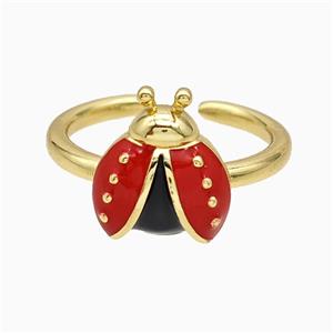 Copper Ladybug Rings Red Enamel Gold Plated, approx 12-13mm, 18mm dia