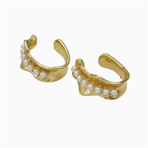 Copper Clip Earrings Pave Pearlized Resin Gold Plated, approx 9-15mm