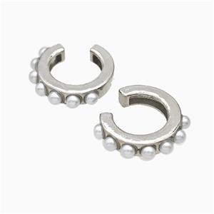 Copper Clip Earrings Pave Pearlized Resin Platinum Plated, approx 16mm dia