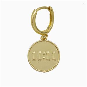 Copper Double Eleven Hoop Earrings Number 11 Gold Plated, approx 15mm, 14mm dia