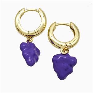 Copper Strawberry Hoop Earrings Purple Enamel Gold Plated, approx 11-12mm, 15mm dia