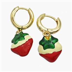 Copper Strawberry Hoop Earrings Enamel Gold Plated, approx 15mm, 15mm dia