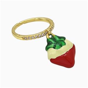 Copper Strawberry Rings Enamel Gold Plated, approx 15mm, 18mm dia