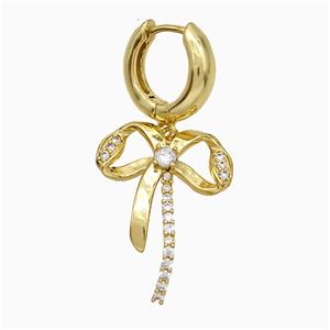 Copper Bowknot Hoop Earrings Pave Zirconia Gold Plated, approx 20-25mm, 15mm dia