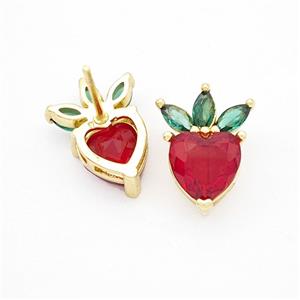 Copper Strawberry Stud Earrings Pave Zirconia Gold Plated, approx 11-15mm