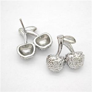 Copper Cherry Stud Earrings Hammered Platinum Plated, approx 17-18mm