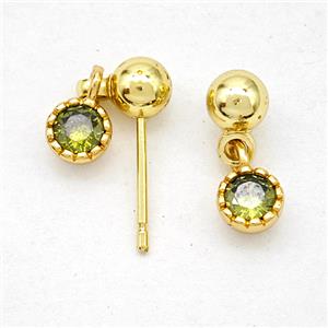 Copper Stud Earrings Pave Zirconia Gold Plated, approx 5mm, 5mm