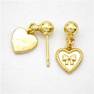 Copper Bowknot Stud Earrings Heart Gold Plated, approx 9mm, 5mm
