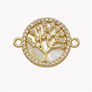 Copper Tree Of Life Connector Pave Shell Zirconia Circle 18K Gold Plated, approx 17mm