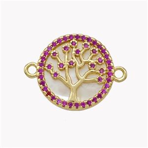 Copper Tree Of Life Connector Pave Shell Zirconia Circle 18K Gold Plated, approx 17mm