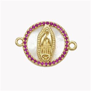 Copper Jesus Connector Pave Shell Zirconia Circle 18K Gold Plated, approx 17mm