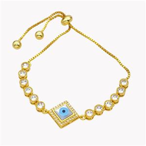 Copper Eveil Eye Bracelet Pave Zirconia Adjustable 18K Gold Plated, approx 15mm, 5mm, 24cm length
