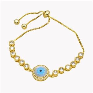 Copper Eveil Eye Bracelet Pave Zirconia Adjustable 18K Gold Plated, approx 13.5mm, 5mm, 24cm length