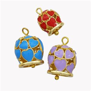 Copper Bell Pendant Enamel Heart Gold Plated Mixed, approx 13mm