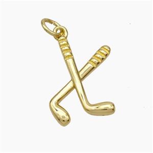 Golf Racket Charms Copper Pendant Gold Plated, approx 13-18mm
