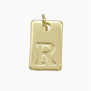 Copper Card Pendant Letter-R Gold Plated, approx 10-16mm
