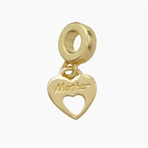 Copper Heart Pendant Pave Zirconia Mother Gold Plated, approx 10mm, 8mm dia