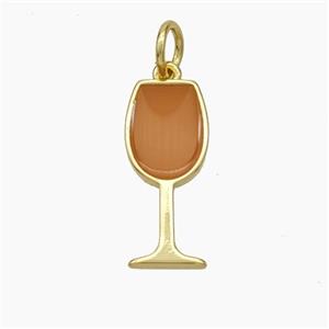 Wine Cup Charms Copper Pendant Brown Enamel Gold Plated, approx 7-16.5mm