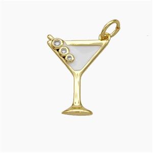 Martini Drink Glass Cup Charms Copper Pendant White Enamel Gold Plated, approx 14-17.5mm