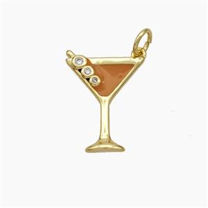 Martini Drink Glass Cup Charms Copper Pendant Brown Enamel Gold Plated, approx 14-17.5mm