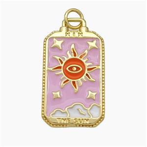 Copper Tarot Card Pendant Pink Enamel Sun Gold Plated, approx 14-25mm