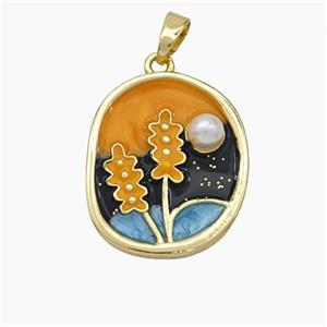 Copper Flower Pendant Painted Gold Plated, approx 18-20mm