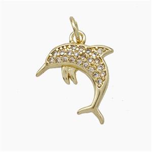 Copper Dolphin Pendant Pave Zirconia Gold Plated, approx 15mm