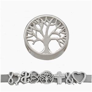 Copper Watchband Beads Tree Of Life Flat Hole Platinum Plated, approx 16mm, 3-11mm hole