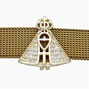 Copper Watchband Beads Pave Zirconia Catholic Cross Crown Flat Hole Gold Plated, approx 17-18mm, 2-10mm hole