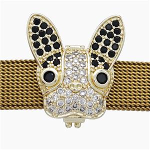 Copper Watchband Beads Pave Zirconia Rabbit Flat Hole Gold Plated, approx 19-20mm, 2-10mm hole