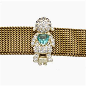 Copper Watchband Beads Pave Zirconia Kids Girl Flat Hole Gold Plated, approx 8-16mm, 2-10mm hole