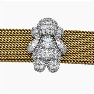 Copper Watchband Beads Pave Zirconia Kids Girl Flat Hole Platinum Plated, approx 12-16mm, 2-10mm hole