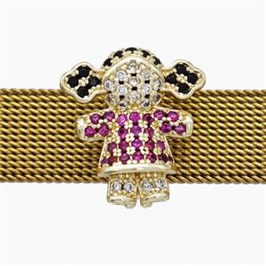 Copper Watchband Beads Pave Zirconia Kids Girl Flat Hole Gold Plated, approx 15-16mm, 2-10mm hole