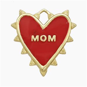Copper Heart Pendant Red Enamel MOM Gold Plated, approx 22-25mm